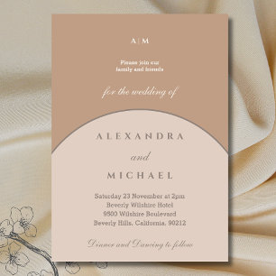 Beige Pink Monogram Minimalistisch Japandi Wedding Einladung