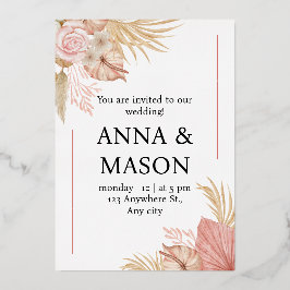 Beige Pink Watercolor Boho Tropical Floral Wedding Folieneinladung