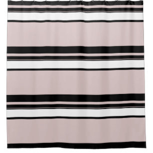 Beige Pink Weiß Schwarz Streifen Eleganter Streife Duschvorhang