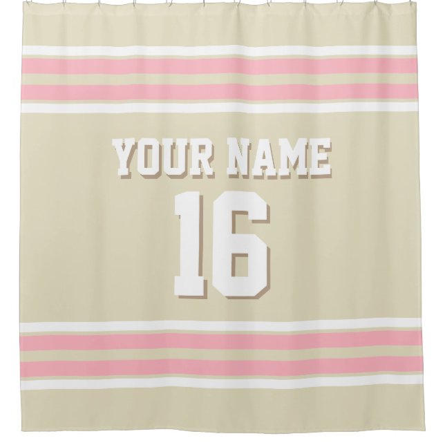 Beige Pink White Stripes Sports Jersey Duschvorhang (Vorderseite)