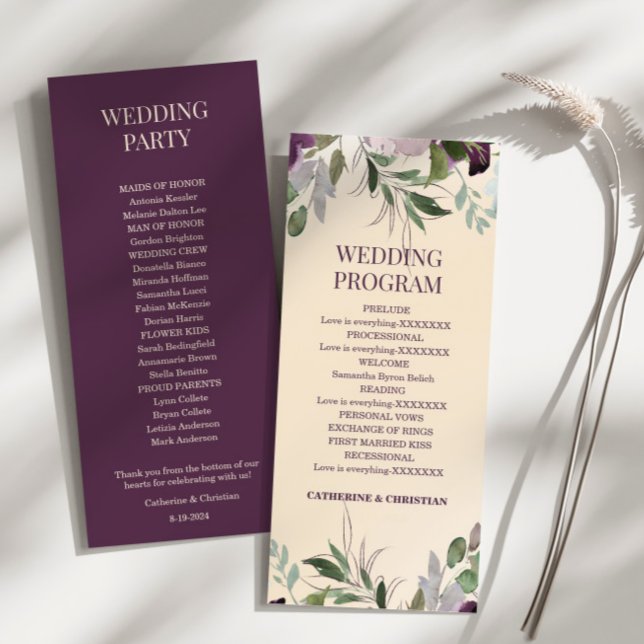 Beige Plum Floral Wedding Program Programm (Von Creator hochgeladen)