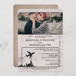 Beige Poland Passport Wedding Einladung