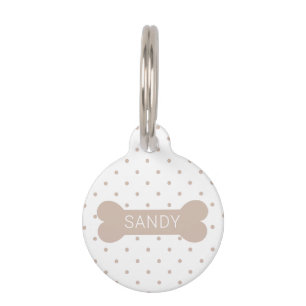 Beige Polka-Dosen und Hundeknochen und Information Haustiermarke