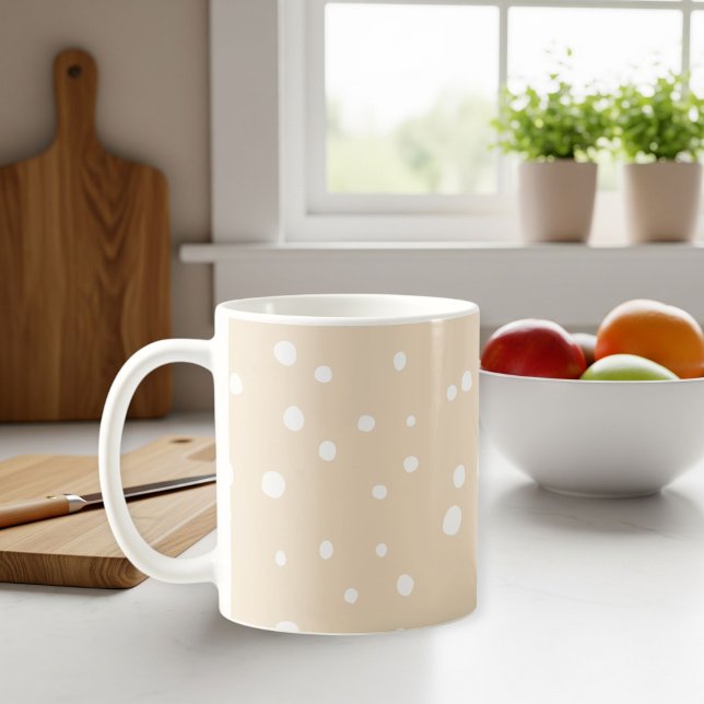 Beige polka dot cup with handle, Birthday gift Kaffeetasse (Von Creator hochgeladen)