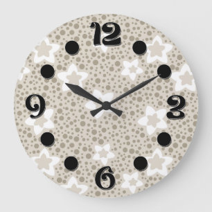 Beige Polka dot retro mit Sternen und Blume Große Wanduhr