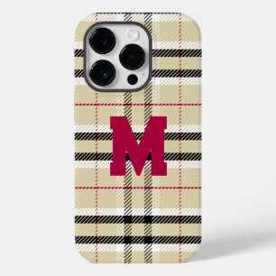 Beige Preppy Kariert Fashion Monogram Personalisie Case-Mate iPhone 14 Pro Hülle