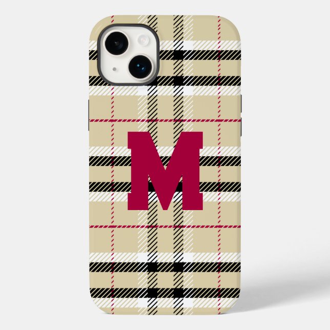 Beige Preppy Kariert Fashion Monogram Personalisie Case-Mate iPhone Hülle (Rückseite)