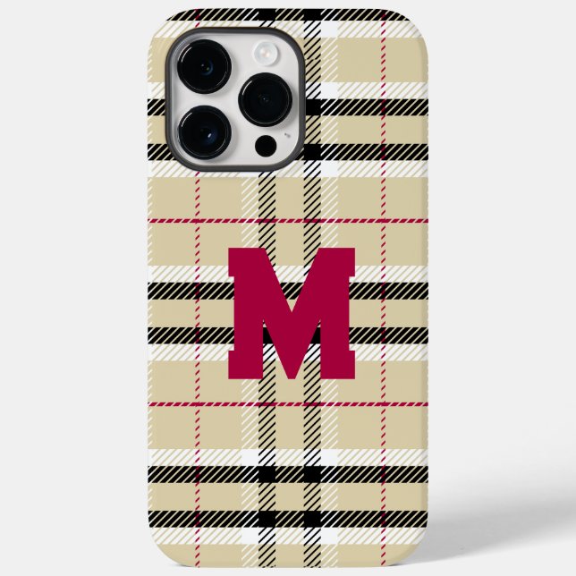 Beige Preppy Kariert Fashion Monogram Personalisie Case-Mate iPhone Hülle (Rückseite)