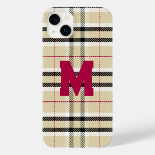Beige Preppy Kariert Fashion Monogram Personalisie Case-Mate iPhone 14 Plus Hülle