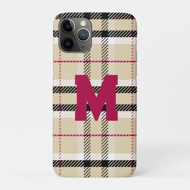 Beige Preppy Kariert Fashion Monogram Personalisie Case-Mate iPhone Hülle (Rückseite)
