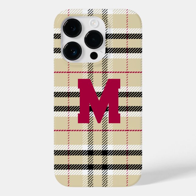Beige Preppy Kariert Fashion Monogram Personalisie Case-Mate iPhone Hülle (Rückseite)