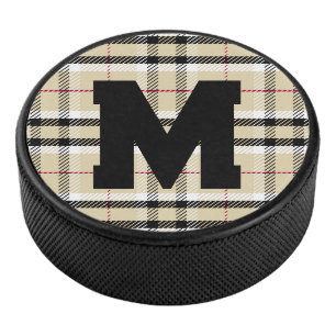 Beige Preppy Kariert Fashion Monogram Personalisie Eishockey Puck