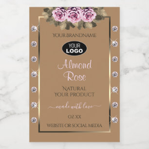 Beige Produktetiketten rosa Rosen Diamanten mit Lo Lebensmitteletikett