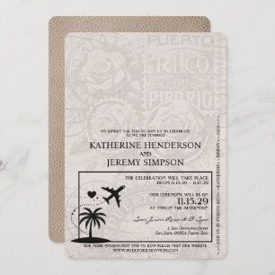 Beige Puerto Rico Passport Wedding Einladung