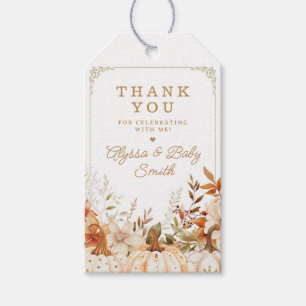 Beige Pumpkin und Blume Baby Dusche Gefallen Geschenkanhänger