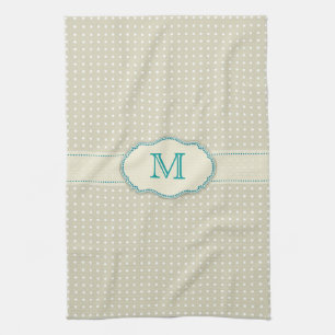 Beige Punkte-Muster-Monogramm Geschirrtuch