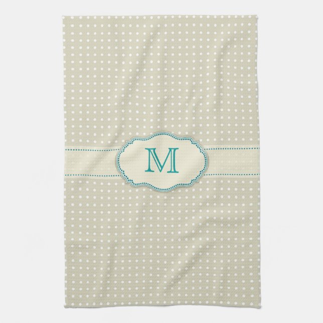 Beige Punkte-Muster-Monogramm Geschirrtuch (Vertikal)