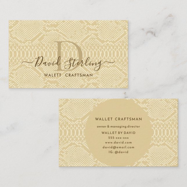 Beige Python Skin Business Card Visitenkarte (Vorne/Hinten)