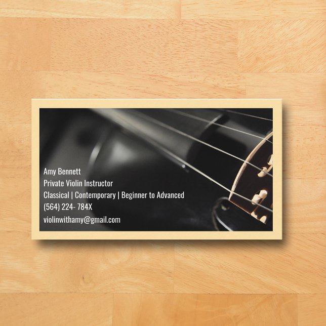 Beige Qr Code Black Violin Violinist Visitenkarte (Black Violin Beige Music Business Card )