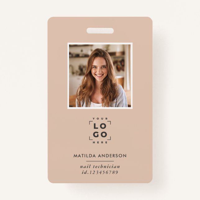 Beige QR-Code Modernes minimales Foto abstrakt Ausweis (Vorderseite)