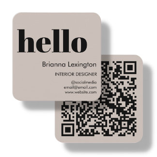 Beige | QR Code Social Media Hallo Quadratische Visitenkarte