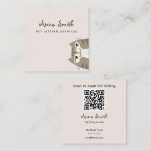 Beige QR Haustiersitting Geschäftskarte Elegant Quadratische Visitenkarte