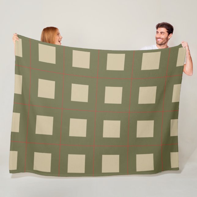 Beige Quadrate auf grünem Hintergrund mit rotem Ra Fleecedecke (Beispiel)