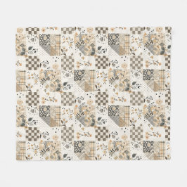 Beige Quilt-Patchwork-Gingham-Cottagecore-Blumenmu Fleecedecke