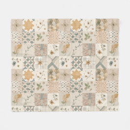 Beige Quilt-Patchwork-Gingham-Cottagecore-Blumenmu Fleecedecke