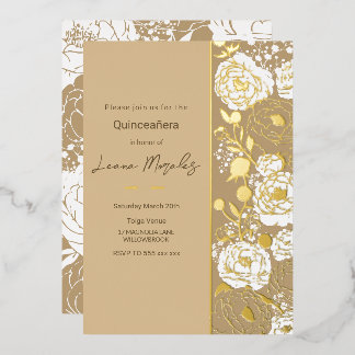Beige Quinceañera Foil Einladung
