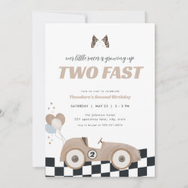 Beige Race Car Two Fast Second Birthday Invite  Einladung