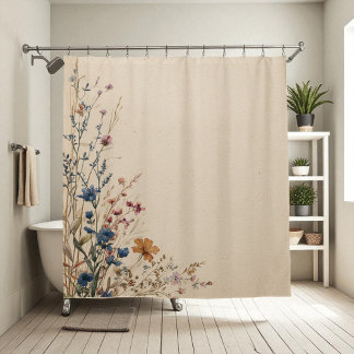 Beige-Rand-Rustikal-Boho-Wildblumen-Duschvorhang Duschvorhang