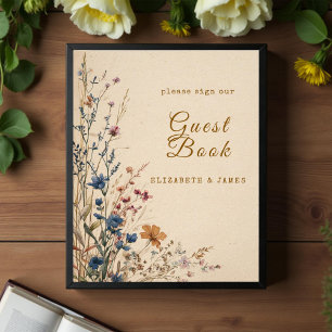 Beige-Rand-Rustikal-Boho-Wildblumen-Gästebuch-Schi Fotodruck
