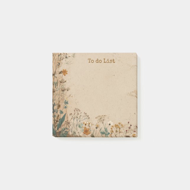 Beige-Rand Rustikale Boho-Wildblume  Post-it Klebezettel (Vorderseite)