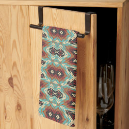 Beige Red Brown Aqua Blue Green Black Tribal Art Handtuch