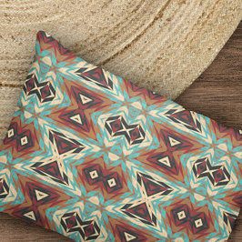 Beige Red Brown Aqua Blue Green Black Tribal Art Kissenbezug