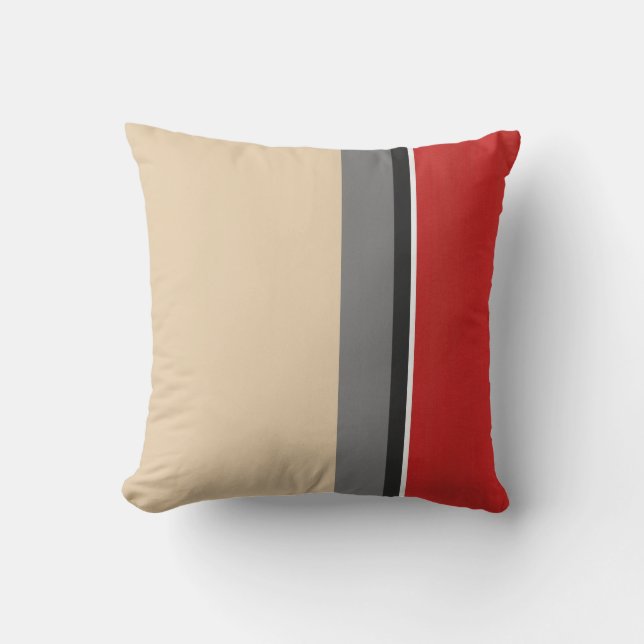 Beige Red Gray Schwarz-weiß Kissen (Vorderseite)