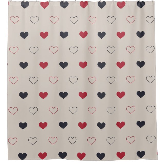 Beige & red Heart Seamless Pattern Cute Minimal Duschvorhang (Vorderseite)