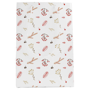 Beige Red Holly Berry Holiday Medium Geschenktasch Mittlere Geschenktüte