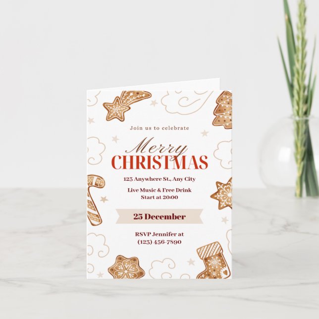 Beige Red Watercolor Wunderland: Lebkuchen Einladung (Vorderseite)