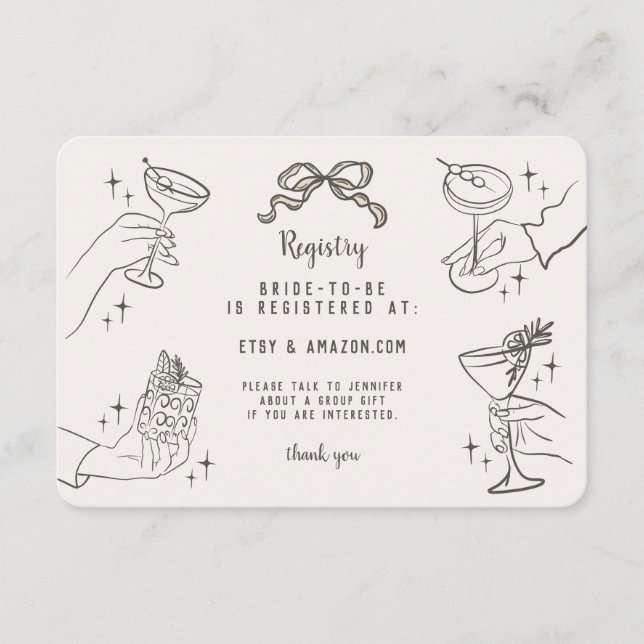 Beige Retro Cocktail Party Bridal Registrierung Be Begleitkarte (Vorderseite)