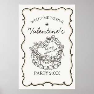 Beige Retro Herz Coquette Cake Valentines Willkomm Poster