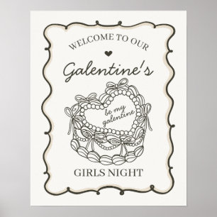Beige Retro Herz Coquette Kuchen Galentine Willkom Poster