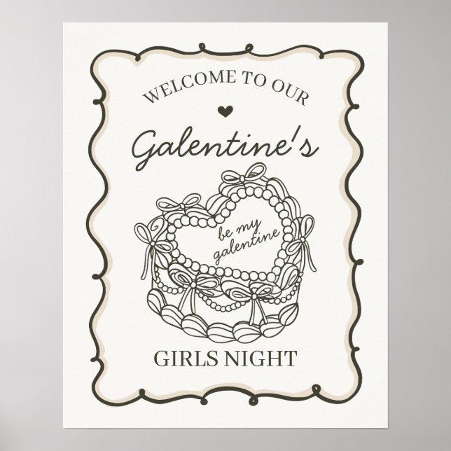 Beige Retro Herz Coquette Kuchen Galentine Willkom Poster (Vorne)