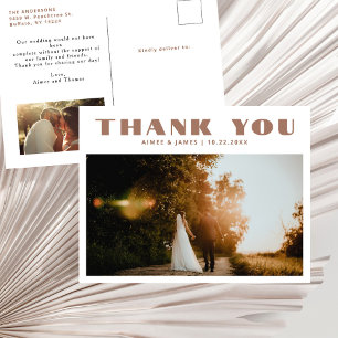 Beige Retro-Typografie 2 Foto Hochzeit Danke Postkarte
