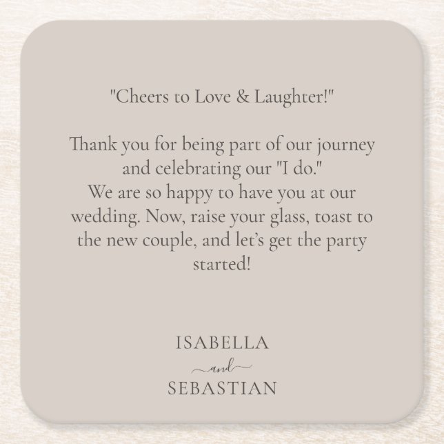 Beige Romantic Funny Message Wedding Rechteckiger Pappuntersetzer (Vorderseite)