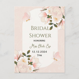 Beige rosa Blumenmuster-Brautparty Postkarte