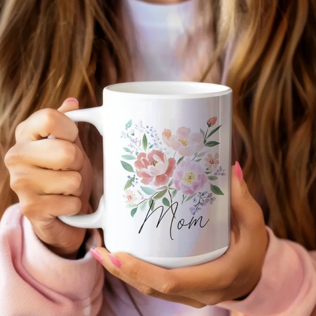 Beige Rosa Blumenmütter Tag Witty Caption Kaffeetasse (watercolor pink beige floral mom birthday mothers day coffee mug)