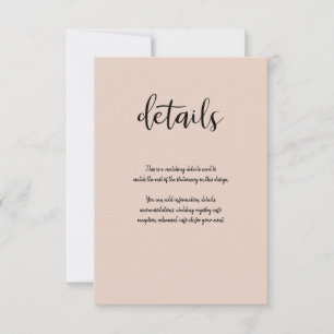 Beige Rosa Moderne Gold Glitter Hochzeitsdetails RSVP Karte
