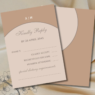 Beige rosa Monogram Japandi Wedding RSVP Card Karte